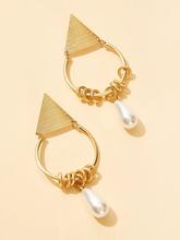 Faux Pearl Charm & Triangle Detail Drop Earring…