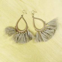 Beige Silk Thread Tassled Drop Earrings For Women