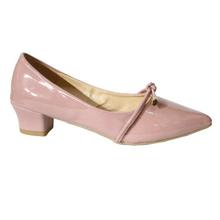 Shiny Block Heel Pointed Closed Pump Heel Shoes For Women