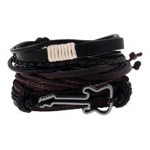 Fashion 4pcs/set Handmade Trendy Vintage Bracelets Female Homme Male Punk Wood Bead Charm Men Leather Bracelet For Women Jewelry