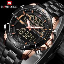 NAVIFORCE NF9133  Sports Watches Waterproof LED Digital Analog Watches Stainless Steel Strap Quartz Men's Watch