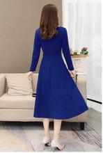 Summerv O- Neck Elegant Slim Quater Sleeve Party Bodycon Casual Dress - Blue