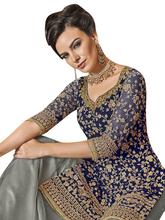 Stylee Lifestyle Navy Blue Net Embroidered Dress Material