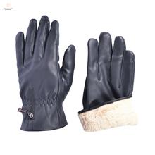 Exclusive Winter Thermal Fleece Black PU Leather Gloves