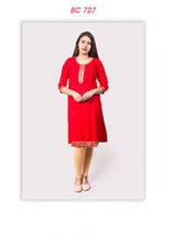 Red Beige Bordered Laced Kurti With Palazzo For Women -BC 727