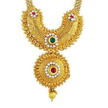 Asmitta Enchanting Red & Green Kundan Gold Plated Opera Style Necklace