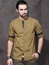 Men Khaki Slim Fit Solid Casual Shirt