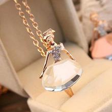 Stunning Crystal Gold Ballet Girl Pendant Necklace Long Chain