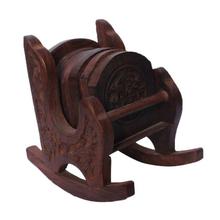 Brown Carved Tea Coaster With Chair Designed Holder- 6 Pcs.