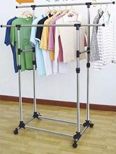 Double Rolling Rail Adjustable Portable Clothes Garment Rack Hanger