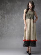 Women Beige & Grey Colourblocked A-Line Kurta