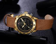 NAVIFORCE  Nf9144 Luxury Brand Army Military Leather Strap Fashion Sports Men Dual Display Watches Waterproof Wristwatch