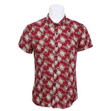 Red Cotton Floral Printed Shirt For Men