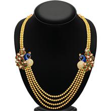 Sukkhi Gleaming Pearl Gold Plated Kundan Peacock Meenakari Multi-String Necklace Set for Women