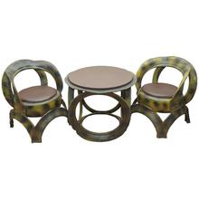 Yellow/Brown Recycled Tyre Outdoor Round Table & Chair Set