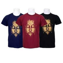 Pack Of 3 Buddha Printed 100% Cotton T-Shirt For Men-Blue/White/Maroon - 019