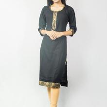 Bisesh Creation Black Slub Rayon Lace Bordered Kurti with Cotton Leggings Set for Women BC913