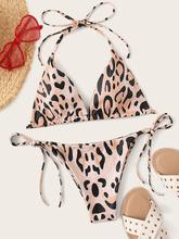Leopard Halter Top With Tie Side Bikini Set