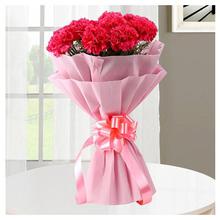 8 Red Carnation With Pink Paper Packing Bouquet