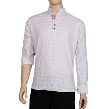 White Doted Cotton Kurta Shirt For Men