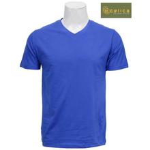 Royal Blue Lycra Cotton V Neck Plain T-shirt For Men