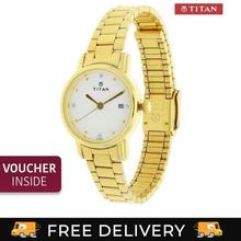 Titan 2572YM01 White Dial Gold Strap Watch For Women