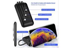 SILVIA - 10000 mAh  Portable  Power Bank with 3 In 1 Built In Cable ( Android , iPhone and Type C ) and Mobile Stand  ( 14 Months Warranty )