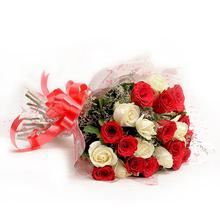 10 white, 10 red roses with cellophane packing