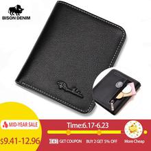 BISON DENIM Men Wallets Black Genuine Leather Purse For