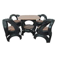 Black/Orange Recycled Tyre Outdoor Square Table & Chair Set