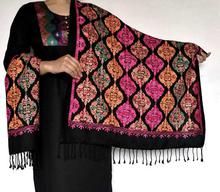 Black Full Embroidered Acrylic Pashmina Shawl for Women