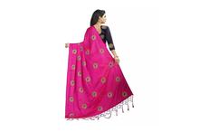 Embroidered Saree With Unstitched Blouse For Women - Pink