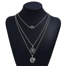 Multi Layer Women Silver Color Chain Pendant Necklace