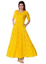 Arayna Women's Long Embroidered Rayon Kurti, Yellow