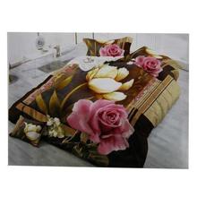 Brown/White Floral Printed 5D Bed Set With Duvet Cover