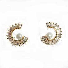 Golden Stone Studded Pearl Designed Earrings For Women - FY-00501