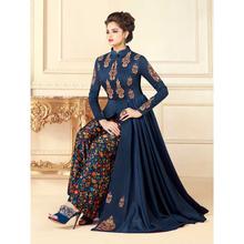 Stylee Lifestyle Navy Blue Rayon Embroidered Gown (1721)