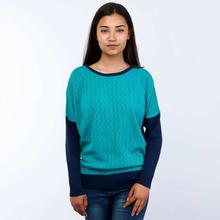 Aqua/Navy Pointelle round Neck-bat sweater(LL-16-02)