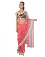 Net Pink Sari With Diamond Work