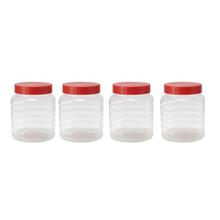 Square 5" Transparent Plastic Spice Jar with Red Lid - Set Of 4