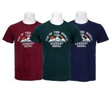 Pack Of 3 Embroidered 100% Cotton T-Shirt For Men- Maroon/Green/Blue