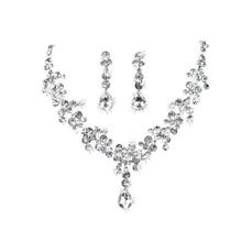 Elegant Charm Plated Wedding Bridal WaterDrop Raindrop Rhinestone Crystal Necklace Earring Jewelry Set For Women