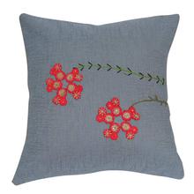 Steel Blue/Pink Embroidered Cotton Cushion Cover - 16" x 16"