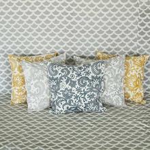 Cushion Cover - 18 x 18 cm Set of 5 Blue/Grey/Yellow Printed 100% Cotton