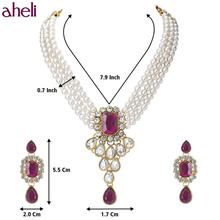 Aheli Rani Pink Crystal Pearl Choker Necklace Earring Traditional Jewellery Set for Women & Girls