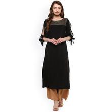 Women Black Solid Straight Crepe Kurta