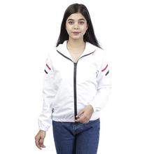 White Soft Waterproof Polyester Front Zip Jacket For Women