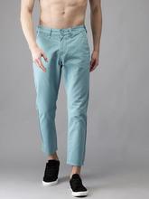 Men Blue Slim Fit Solid Cropped Chinos