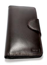 Genuine Leather Wenz Long Wallet Unisex Bifold Purse Coffee Brown