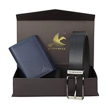 Hornbull Men's Blue Wallet and Black Belt Combo BW104101